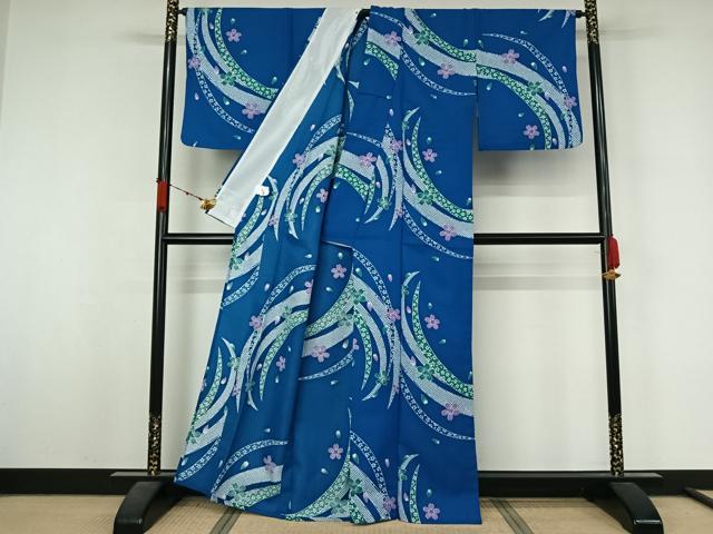 平和屋着物▽小紋 単衣 芝花文 洗える着物 AABL3894jh