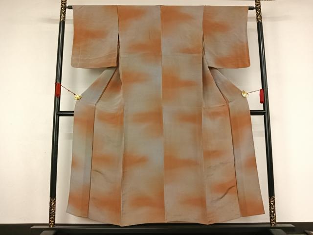 平和屋着物▽上質な小紋 単衣 霞文 暈し染め 鬼しぼ縮緬 正絹 逸品 AABL3896jh