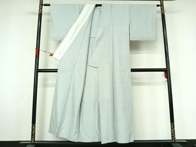平和屋着物▽上質な紬 単衣 色無地 藍白色 正絹 逸品 AABL3897jh
