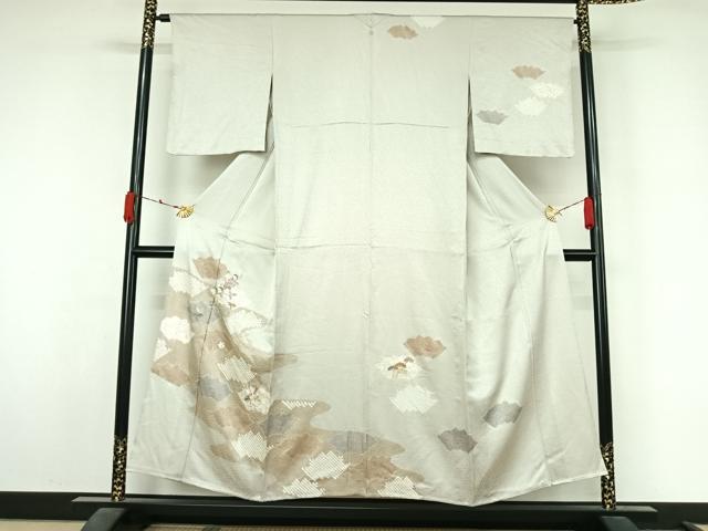 平和屋着物▽訪問着 単衣 絞り 刺繍 地紙花文 金糸 金彩 正絹 逸品 AABL3898jh