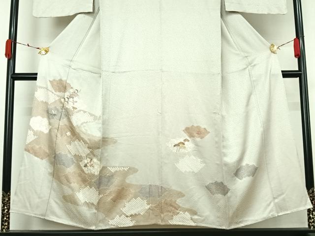 平和屋着物▽訪問着 単衣 絞り 刺繍 地紙花文 金糸 金彩 正絹 逸品 AABL3898jh