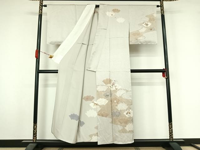平和屋着物▽訪問着 単衣 絞り 刺繍 地紙花文 金糸 金彩 正絹 逸品 AABL3898jh