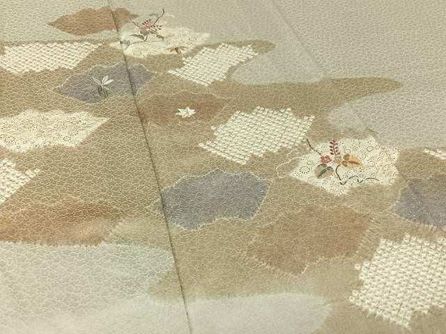 平和屋着物▽訪問着 単衣 絞り 刺繍 地紙花文 金糸 金彩 正絹 逸品 AABL3898jh