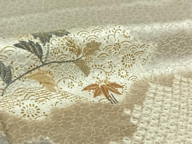 平和屋着物▽訪問着 単衣 絞り 刺繍 地紙花文 金糸 金彩 正絹 逸品 AABL3898jh