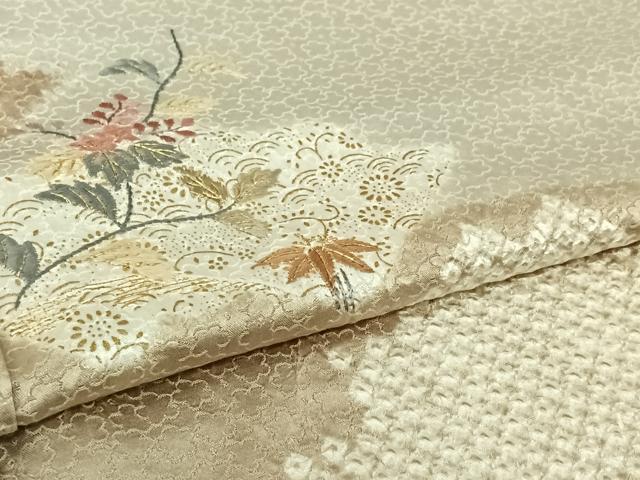 平和屋着物▽訪問着 単衣 絞り 刺繍 地紙花文 金糸 金彩 正絹 逸品 AABL3898jh