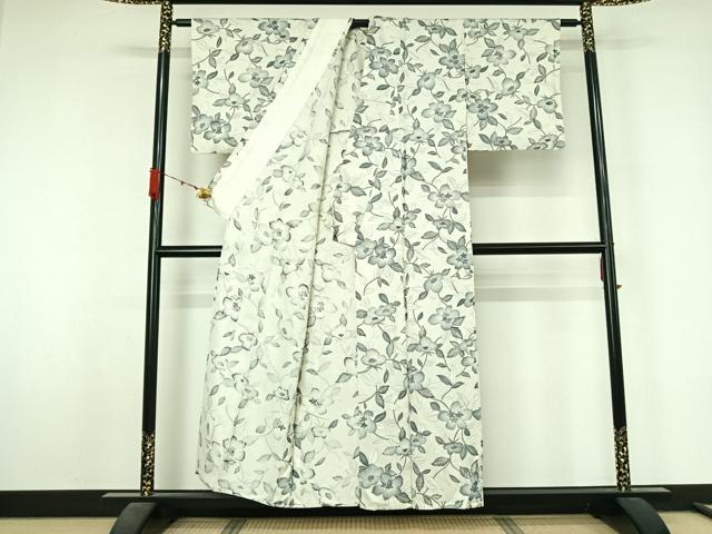 平和屋着物▽上質な小紋 単衣 草花文 金彩 正絹 逸品 AABL3899jh