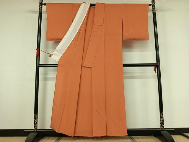 平和屋着物▽上質な色無地 単衣 肉桂色 鬼しぼ縮緬 正絹 逸品 AABL3905jh