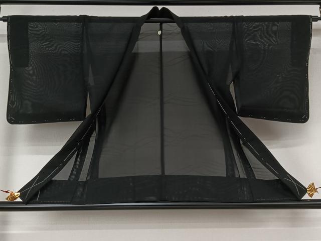平和屋着物▽羽織 スリーシーズン 春夏秋 塵除け 流水文 黒地 正絹 逸品 AABL3921jh