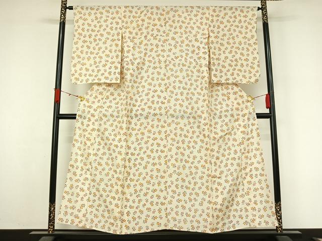 平和屋着物▽上質な小紋 単衣 草花文 正絹 逸品 AABL3932jh