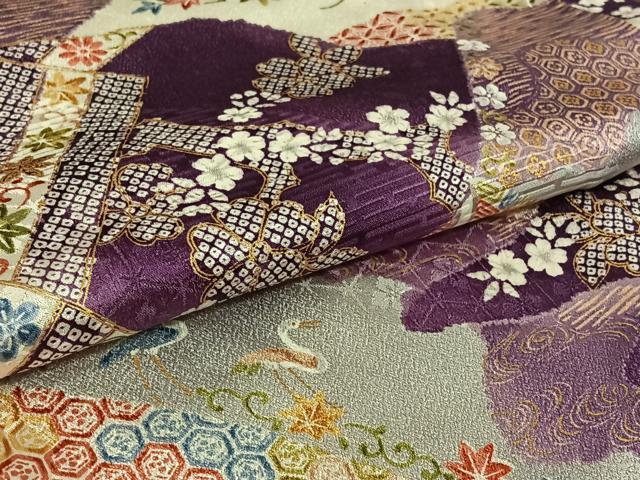平和屋着物▽創業460年・千總 小紋 単衣 吉祥花文 金彩 正絹 逸品 AABL3938jh