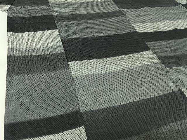 平和屋着物▽お召 単衣 横段文 正絹 逸品 AABL3955jh