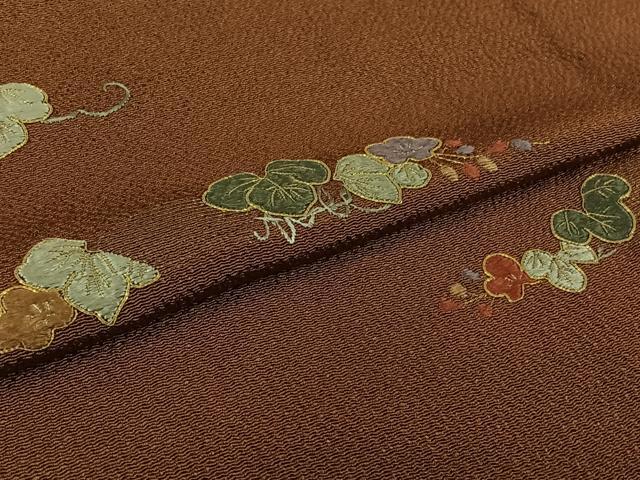 平和屋着物▽訪問着 単衣 駒刺繍 花唐草文 金糸 鬼しぼ縮緬 正絹 逸品 AABL3961jh