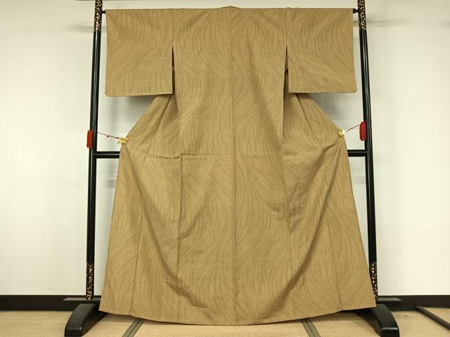 平和屋着物▽結城紬 単衣 80亀甲 流水文 正絹 逸品 AABL3962jh