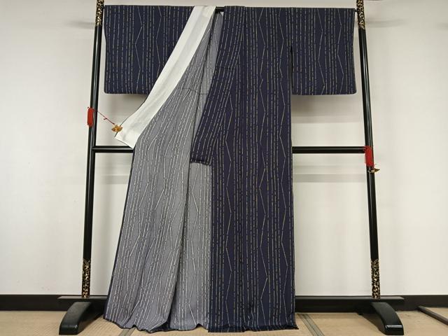 平和屋着物▽上質な小紋 単衣 変わり縞 正絹 逸品 AABL3963jh