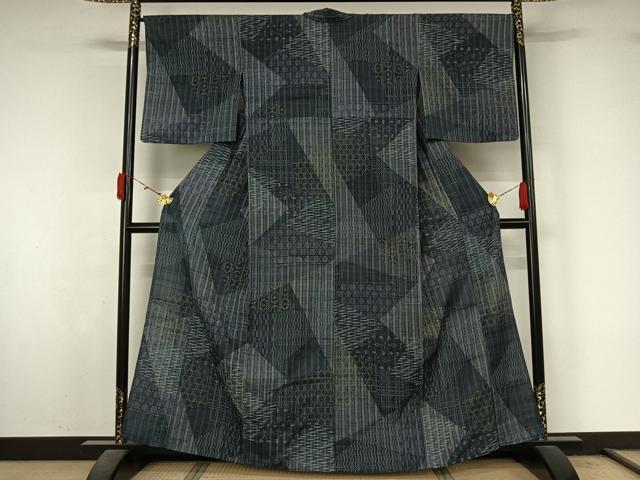 平和屋着物▽上質な紬 単衣 切嵌亀甲文 正絹 逸品 AABL3964jh