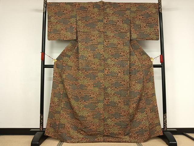 平和屋着物▽上質な小紋 単衣 手描き 草花文 正絹 逸品 AABL3974jh
