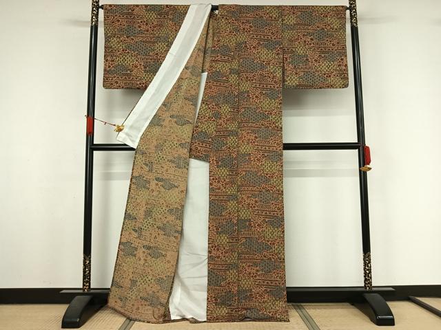 平和屋着物▽上質な小紋 単衣 手描き 草花文 正絹 逸品 AABL3974jh