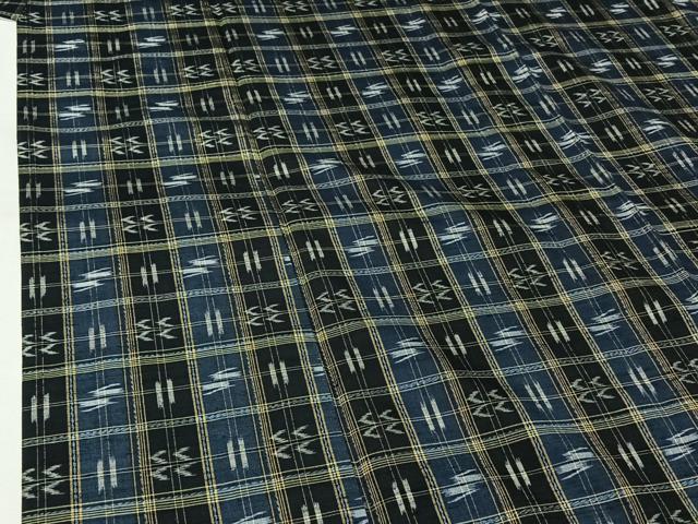 平和屋着物▽本場琉球絣 紬 単衣 格子 正絹 逸品 AABL3990jh