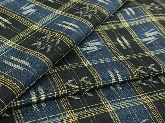 平和屋着物▽本場琉球絣 紬 単衣 格子 正絹 逸品 AABL3990jh