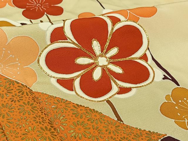 平和屋着物▽訪問着 単衣 駒刺繍 扇面花文 暈し染め 金彩 正絹 逸品 AABL3996jh