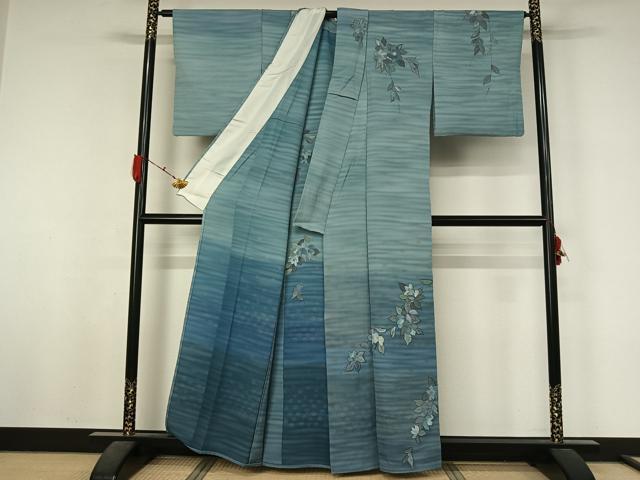 平和屋着物▽訪問着 単衣 草花文 暈し染め 正絹 逸品 AABL4004jh