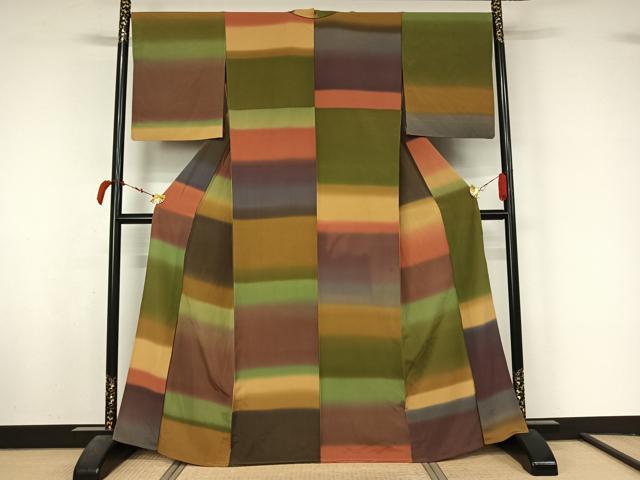 平和屋着物▽上質な小紋 単衣 霞文 暈し染め 正絹 逸品 AABL4008jh
