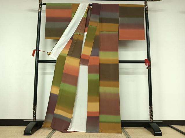 平和屋着物▽上質な小紋 単衣 霞文 暈し染め 正絹 逸品 AABL4008jh