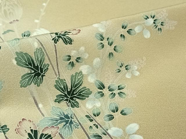 平和屋着物▽訪問着 単衣 友禅 草花文 正絹 逸品 AABL4013jh