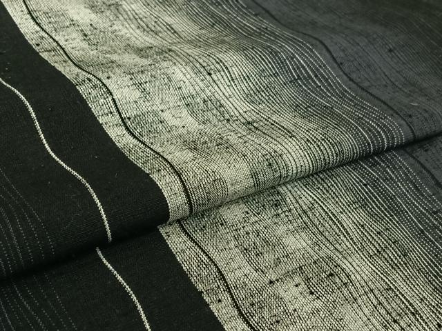 平和屋着物▽上質な紬 単衣 間道 黒地 正絹 逸品 AABL4019jh