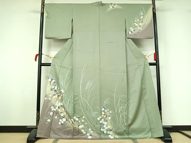 平和屋着物▽訪問着 単衣 駒刺繍 草花文 暈し染め 金彩 正絹 逸品 AABL4040jh