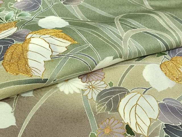 平和屋着物▽訪問着 単衣 駒刺繍 草花文 暈し染め 金彩 正絹 逸品 AABL4040jh