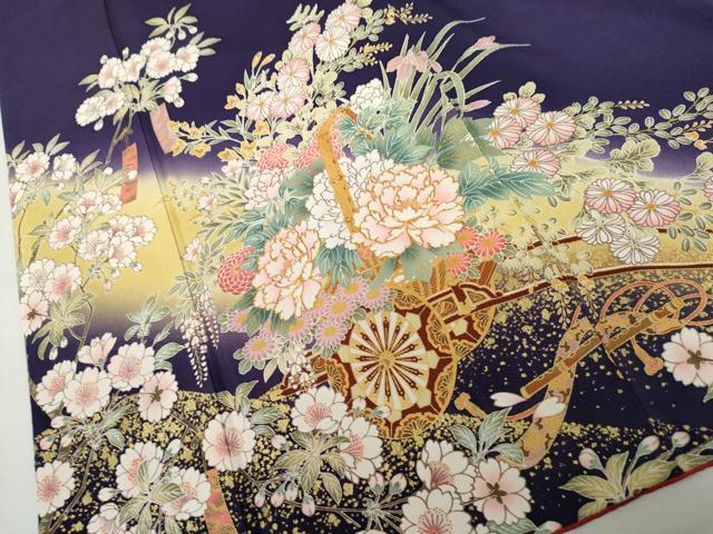 平和屋着物●豪華振袖 駒刺繍 花車文 暈し染め 金彩 やまと誂製 正絹 逸品 AABL4042cs
