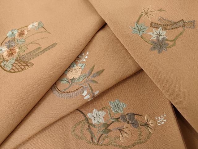 平和屋着物●訪問着 総刺繍 花丸文 金糸 正絹 逸品 AABL4047cs