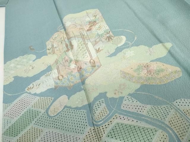 平和屋着物●中国三大刺繍 汕頭刺繍 スワトウ刺繍 相良刺繍 蘇州刺繍 総刺繍 訪問着 貝桶吉祥花文 正絹 逸品 AABL4048cs