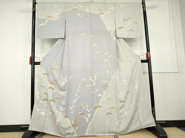 平和屋着物●訪問着 駒刺繍 梅松文 金彩 正絹 逸品 AABL4054cs