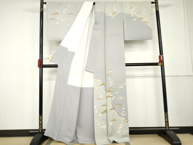 平和屋着物●訪問着 駒刺繍 梅松文 金彩 正絹 逸品 AABL4054cs