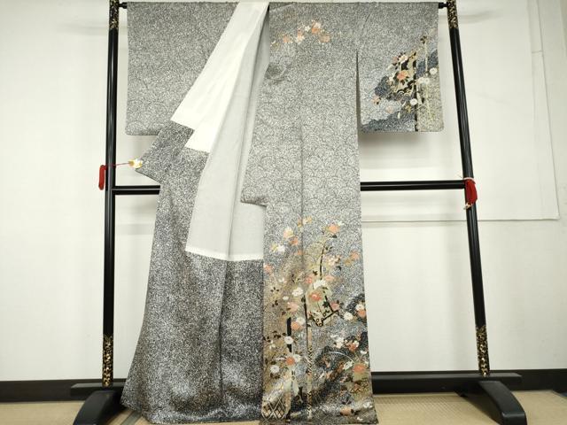 平和屋着物●訪問着 枝花文 たたき染め 金彩 正絹 逸品 AABL4056cs