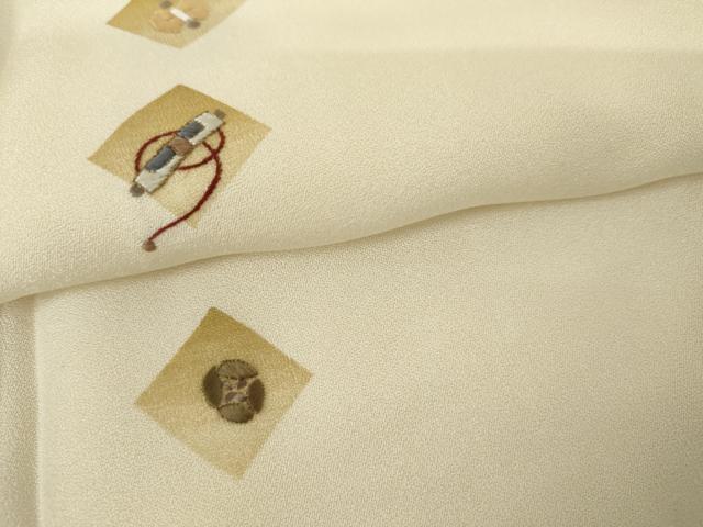 平和屋着物●訪問着 刺繍 宝格子 金糸 正絹 逸品 AABL4058cs