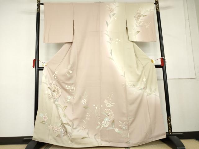 平和屋着物●訪問着 刺繍 枝花文 暈し染め 金糸 金彩 正絹 逸品 AABL4059cs
