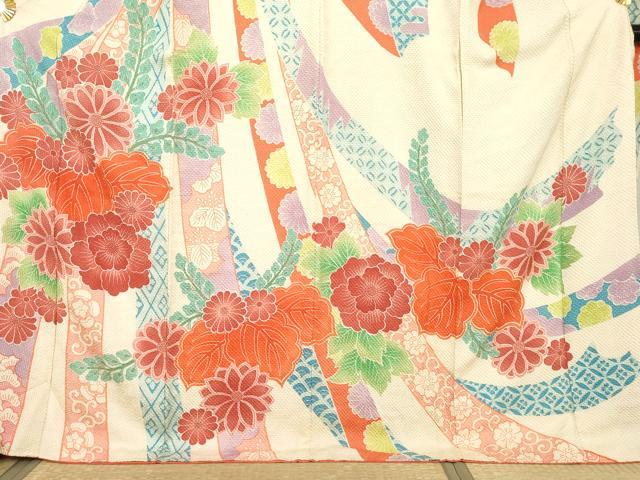 平和屋着物●名門 藤娘きぬたや・総絞り 振袖 蔓帯花桐文 ロング丈 正絹 逸品 AABL4066cs