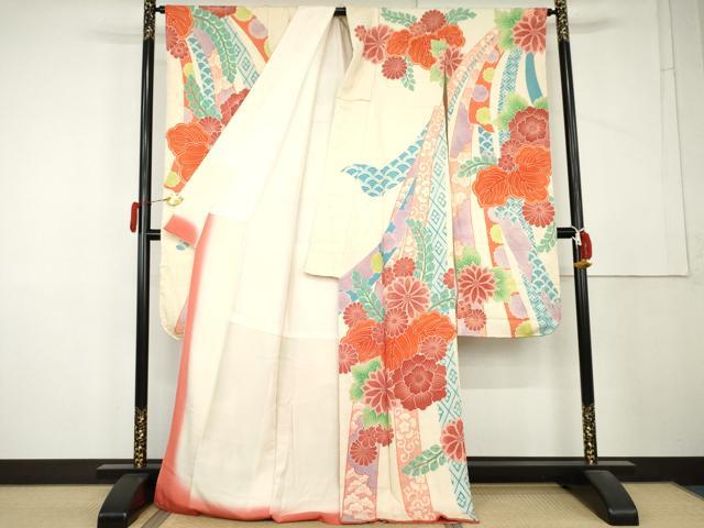 平和屋着物●名門 藤娘きぬたや・総絞り 振袖 蔓帯花桐文 ロング丈 正絹 逸品 AABL4066cs