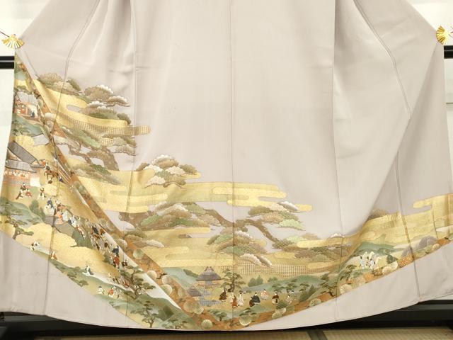 平和屋着物●中国三大刺繍 スワトウ刺繍 汕頭刺繍 総刺繍 色留訪問着 人物風景文 金糸 金彩 正絹 逸品 AABL4072cs