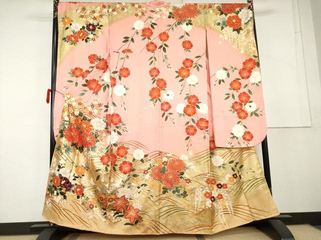 平和屋着物●豪華振袖 駒刺繍 立波草花文 暈し染め 金彩 正絹 逸品 AABL4081cs