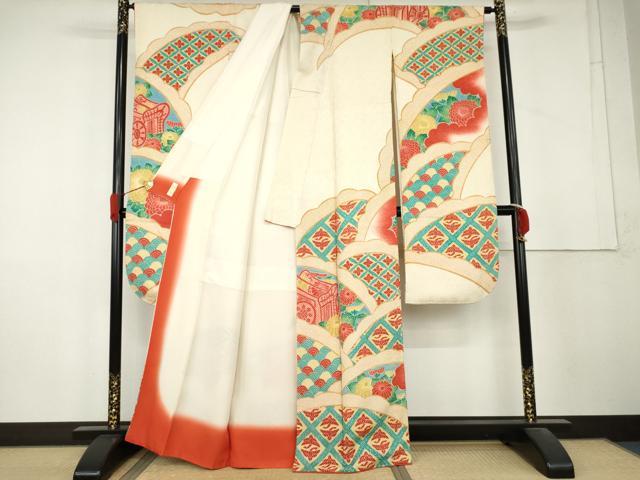 平和屋着物●名門 藤娘きぬたや・総絞り 振袖 御所車双鶴花文 正絹 逸品 AABL4083cs