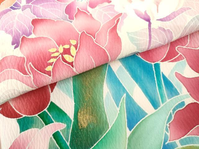 平和屋着物●豪華振袖 花鳥文 暈し染め ロング丈 正絹 逸品 AABL4085cs