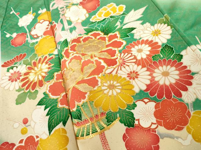 平和屋着物●豪華振袖 駒刺繍 飾花文 暈し染め 金彩 金通し地 正絹 逸品 AABL4086cs