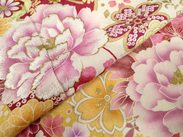 平和屋着物●豪華振袖 刺繍 花蝶文 暈し染め 金糸 金彩 銀通し地 正絹 逸品 AABL4093cs