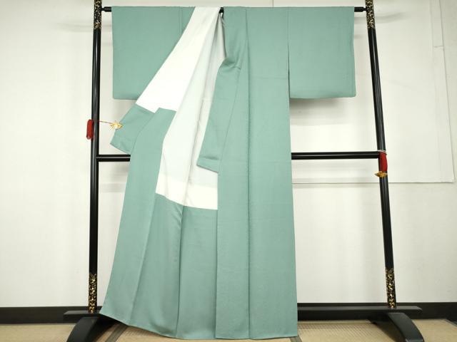 平和屋着物●上質な色無地 草花地紋 青竹色 正絹 逸品 AABL4100cs