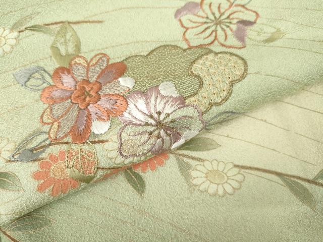 平和屋着物●中国三大刺繍 汕頭刺繍 スワトウ刺繍 訪問着 枝花文 暈し染め 正絹 逸品 AABL4106cs