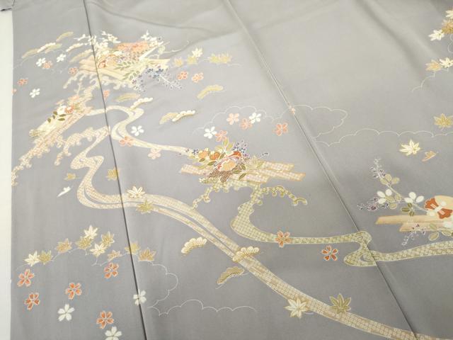 平和屋着物●訪問着 駒刺繍 吉祥花筏文 金彩 嘘つき襦袢 正絹 逸品 AABL4109cs